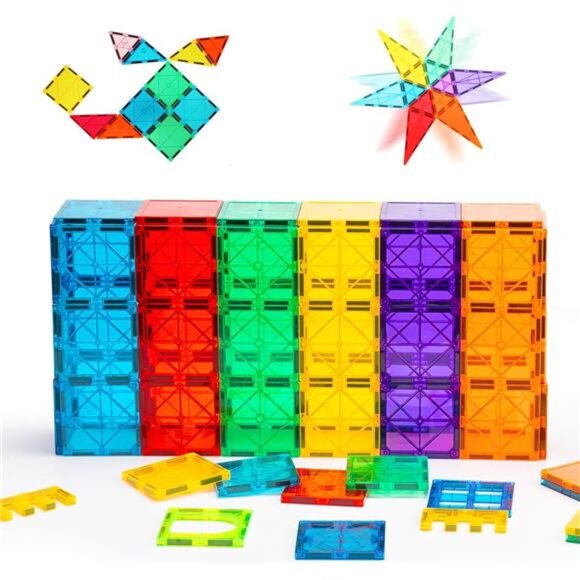 Magnetic Tiles, Deluxe 136 PCS Building Blocks Magnet Toys for Kids 3D - Picture 6 of 7